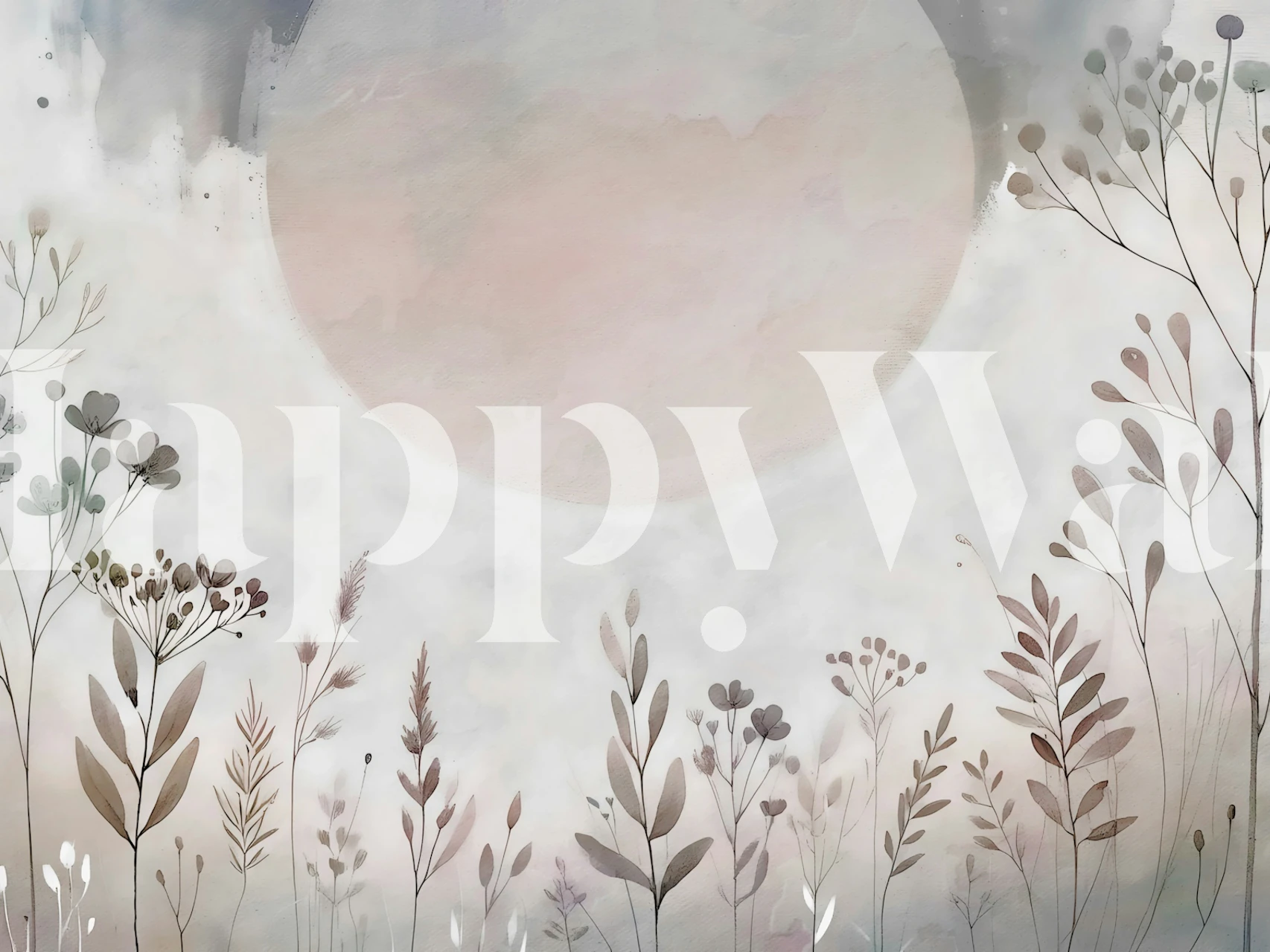 Papel pintado Misty Meadow Scene mostrado en una habitación