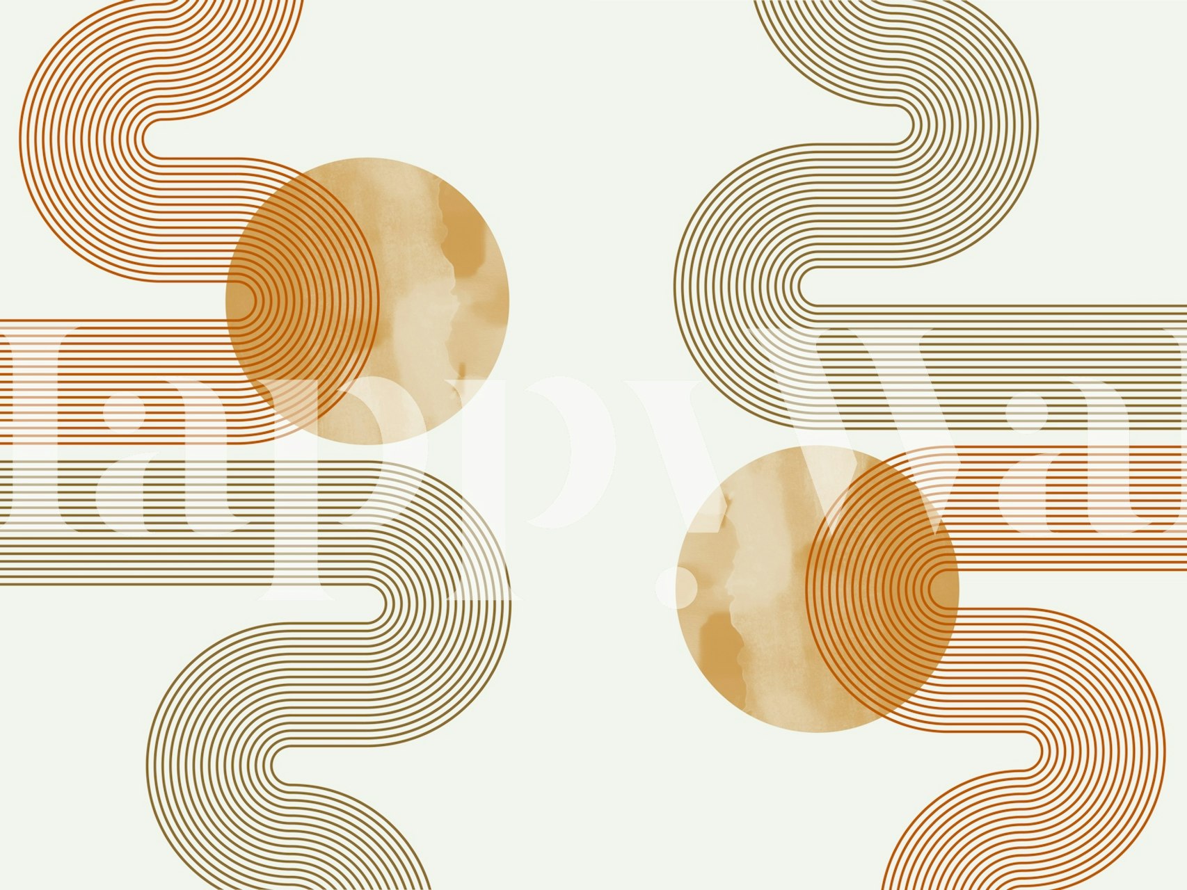 Abstract Retro Curves design with earthy tones and lines wallpaper
