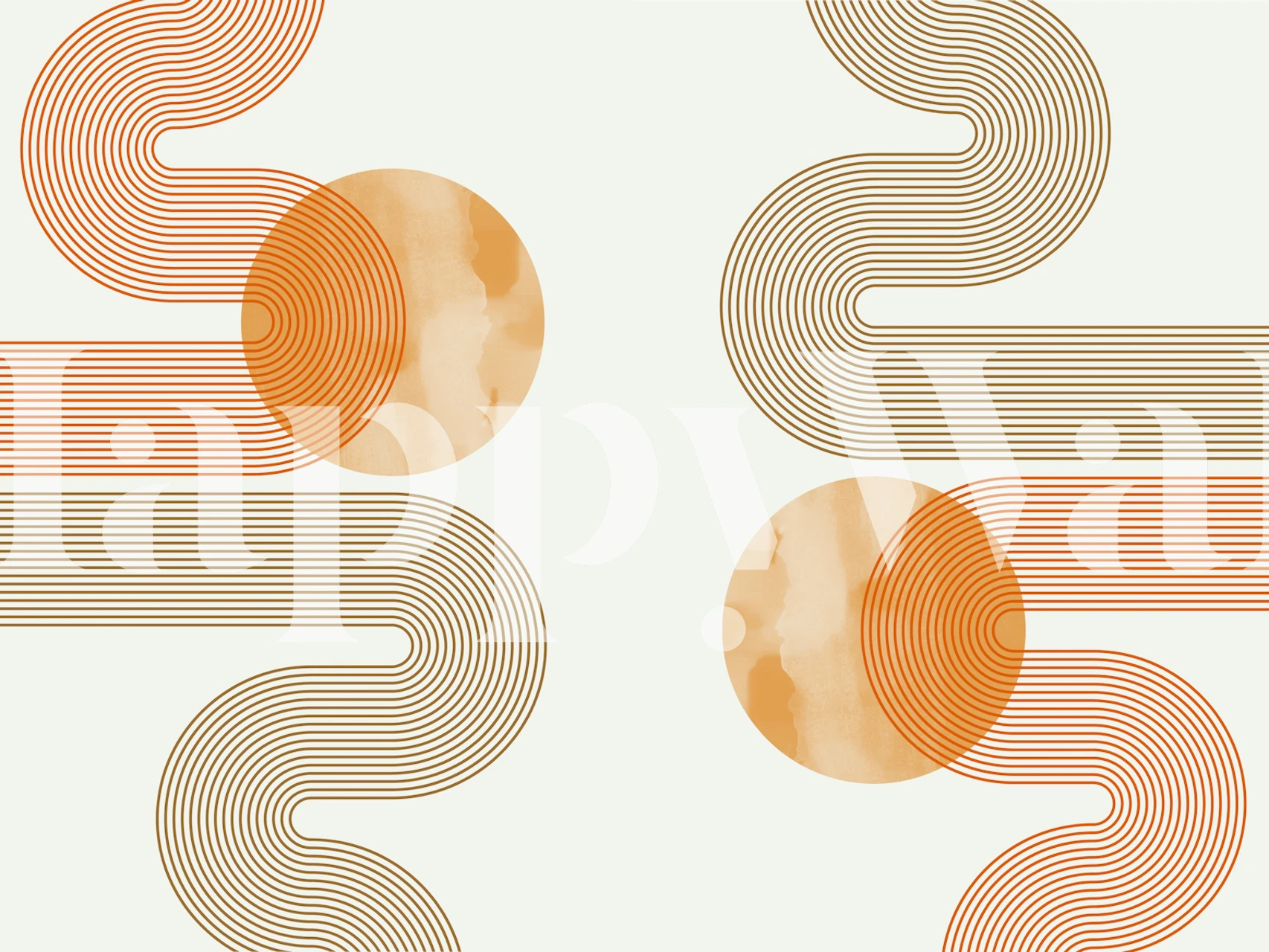 Abstract Retro Curves design with earthy tones and lines wallpaper