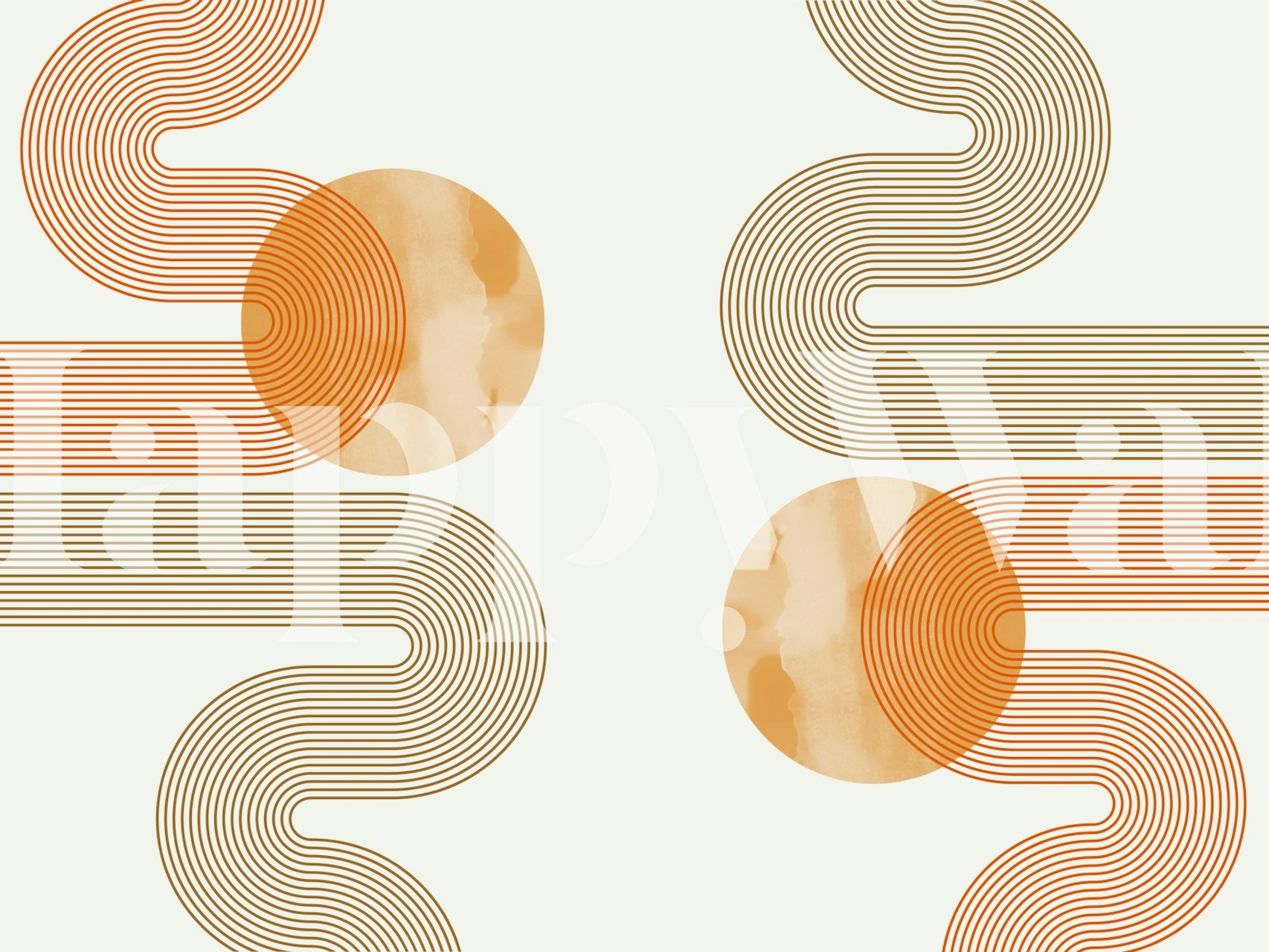 Abstract Retro Curves design with earthy tones and lines wallpaper