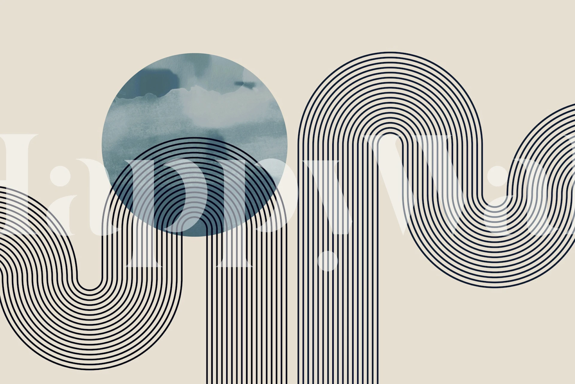 Abstract wallpaper with curved black lines and blue circle