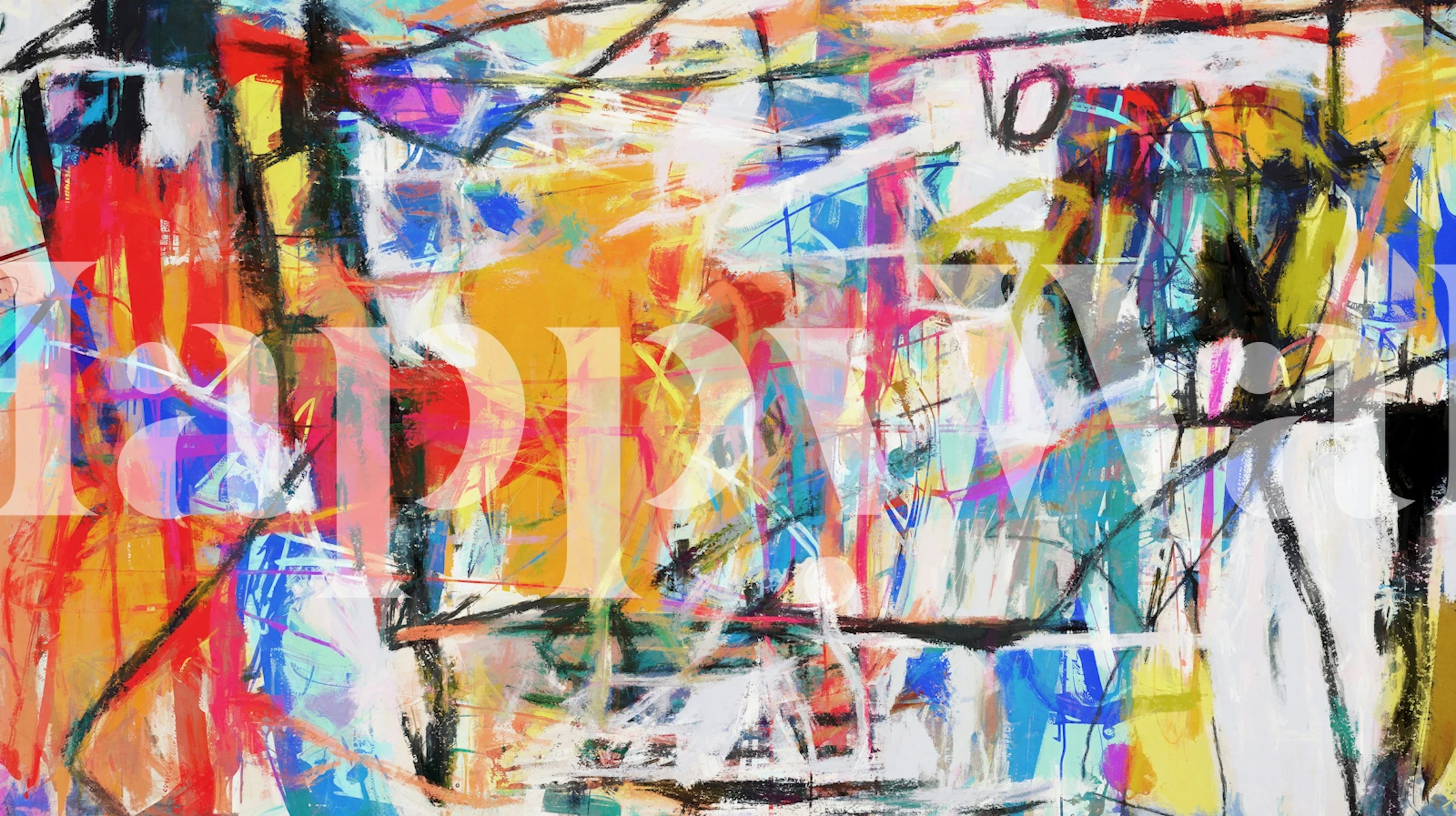 Vibrant brush strokes wallpaper in a room