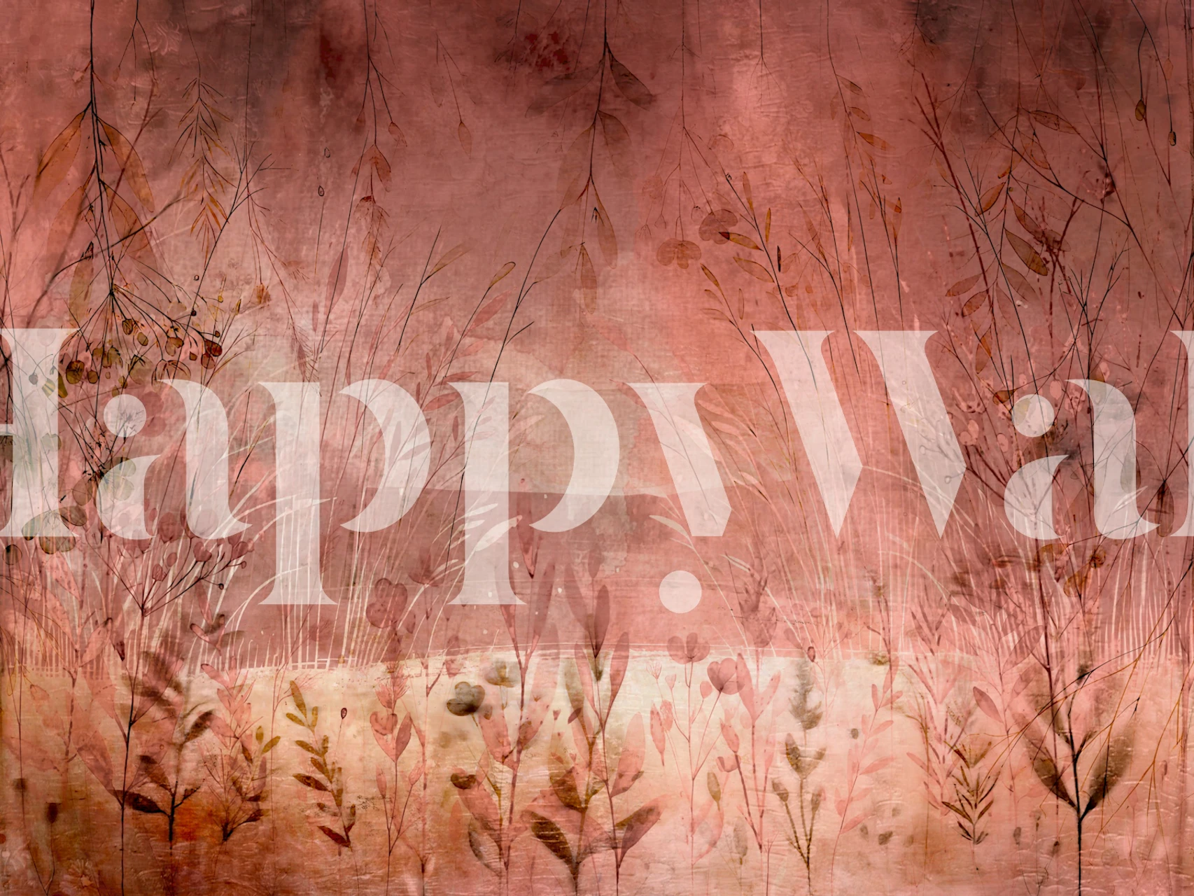 Blush pink floral watercolors wallpaper with soft green details