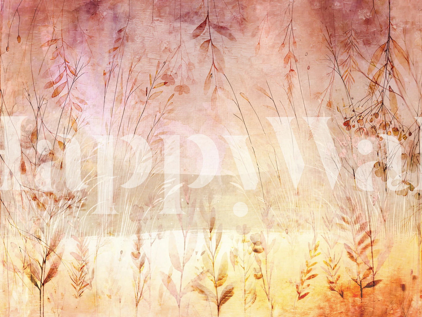 Floral design with soft autumn hues of orange, pink, and beige wallpaper