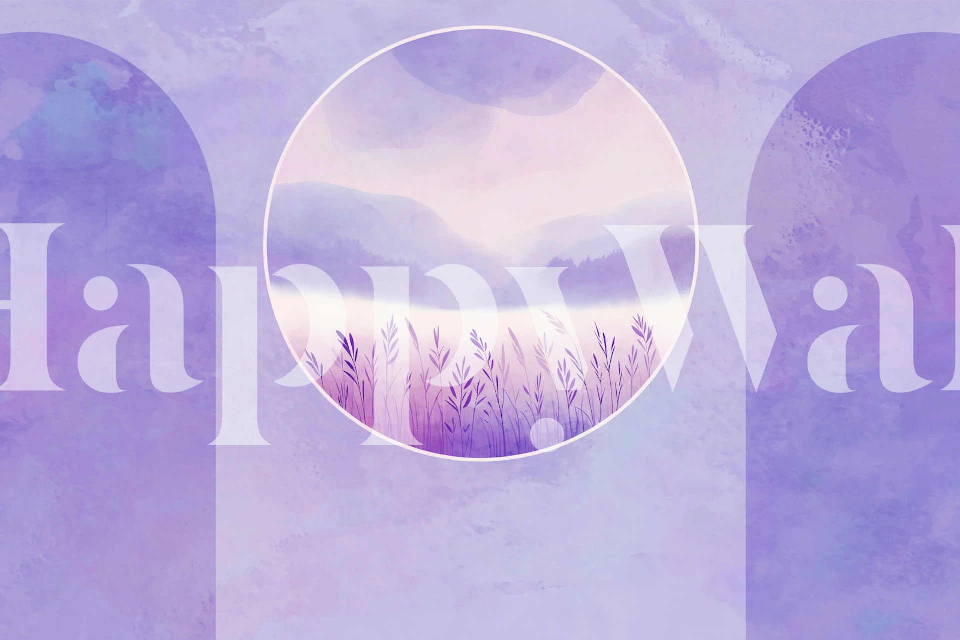 Lavender field landscape in soft purple tones wallpaper