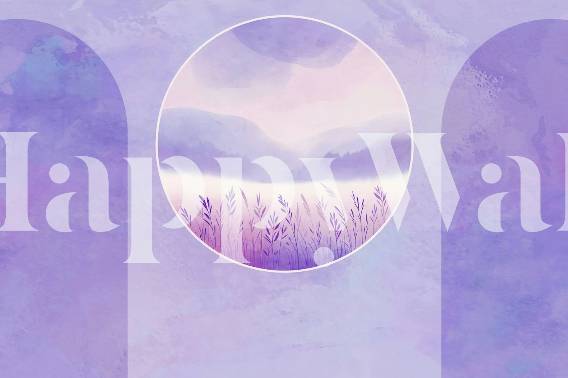 Lavender field landscape in soft purple tones wallpaper