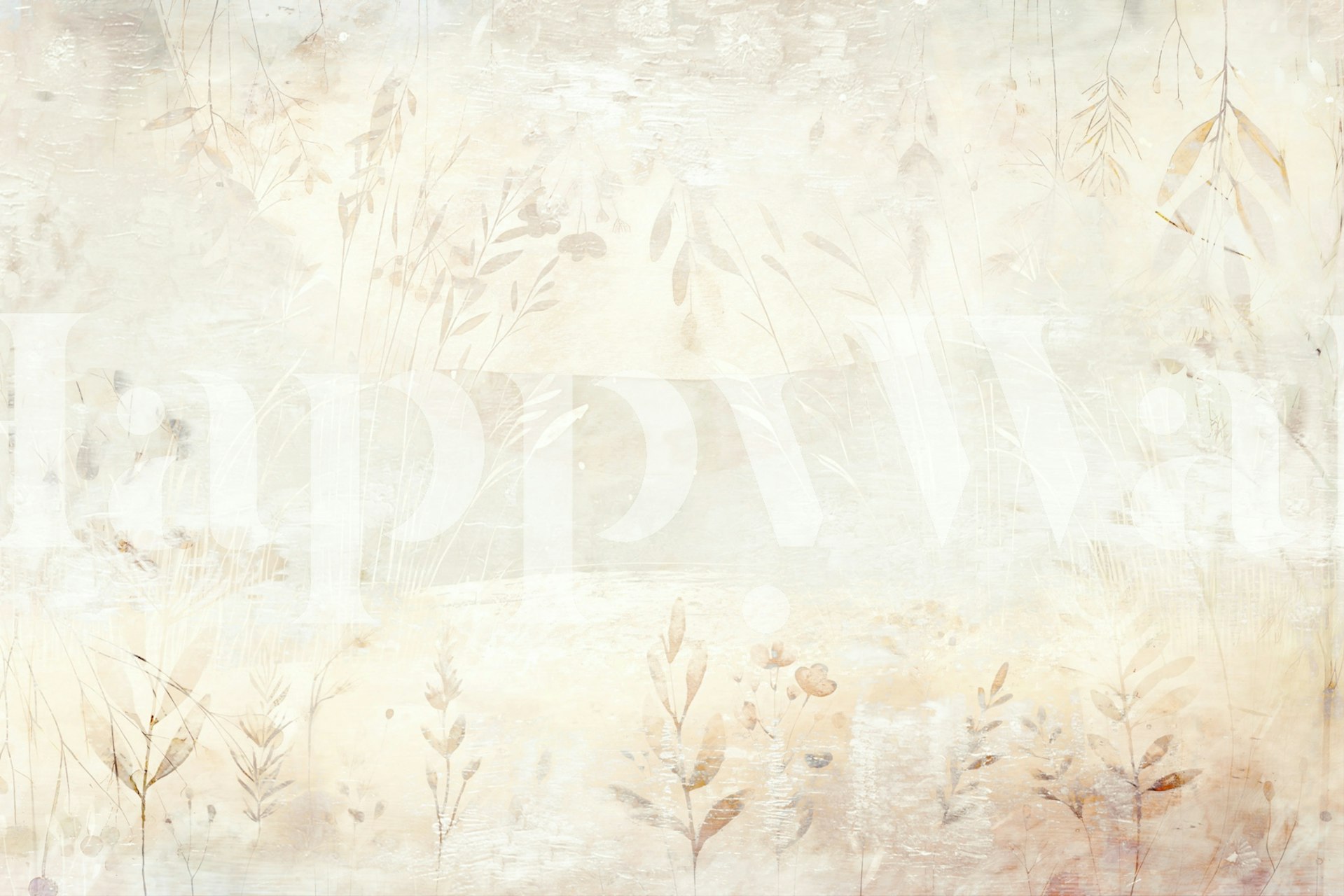 Delicate botanical silhouettes in soft beige and gray wallpaper