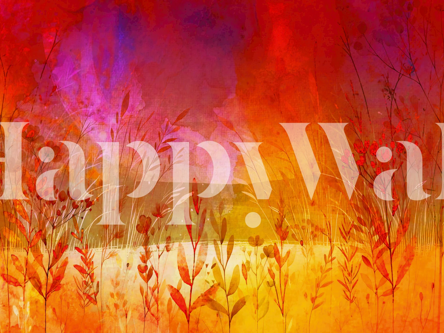 Vibrant floral behang in warme herfstkleuren