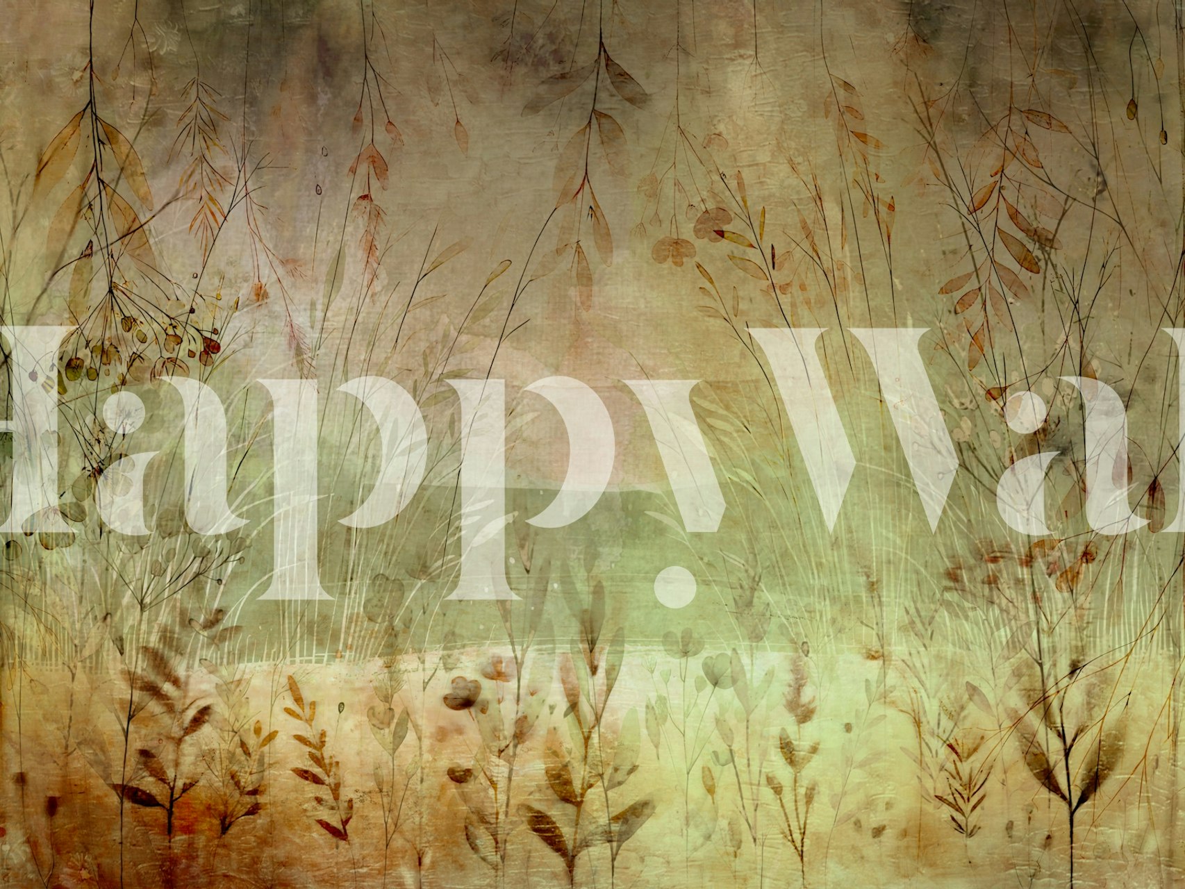 Floral patterns in earthy tones with soft greens, browns, and golds wallpaper