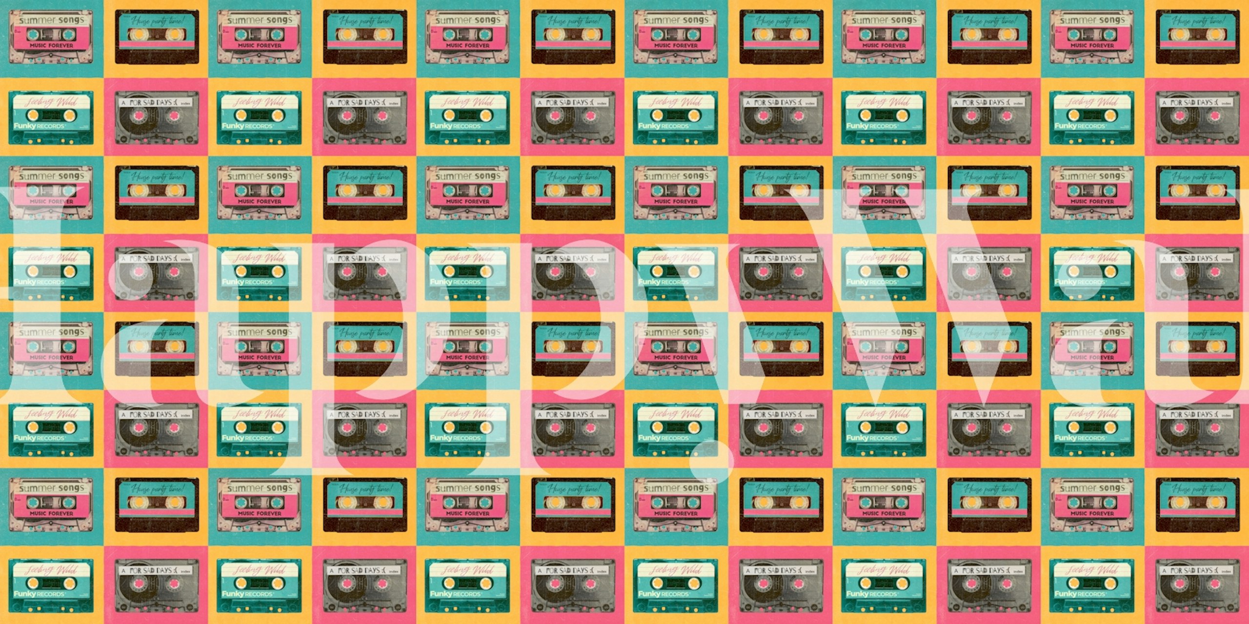 Retro cassette tape mix wallpaper in a room