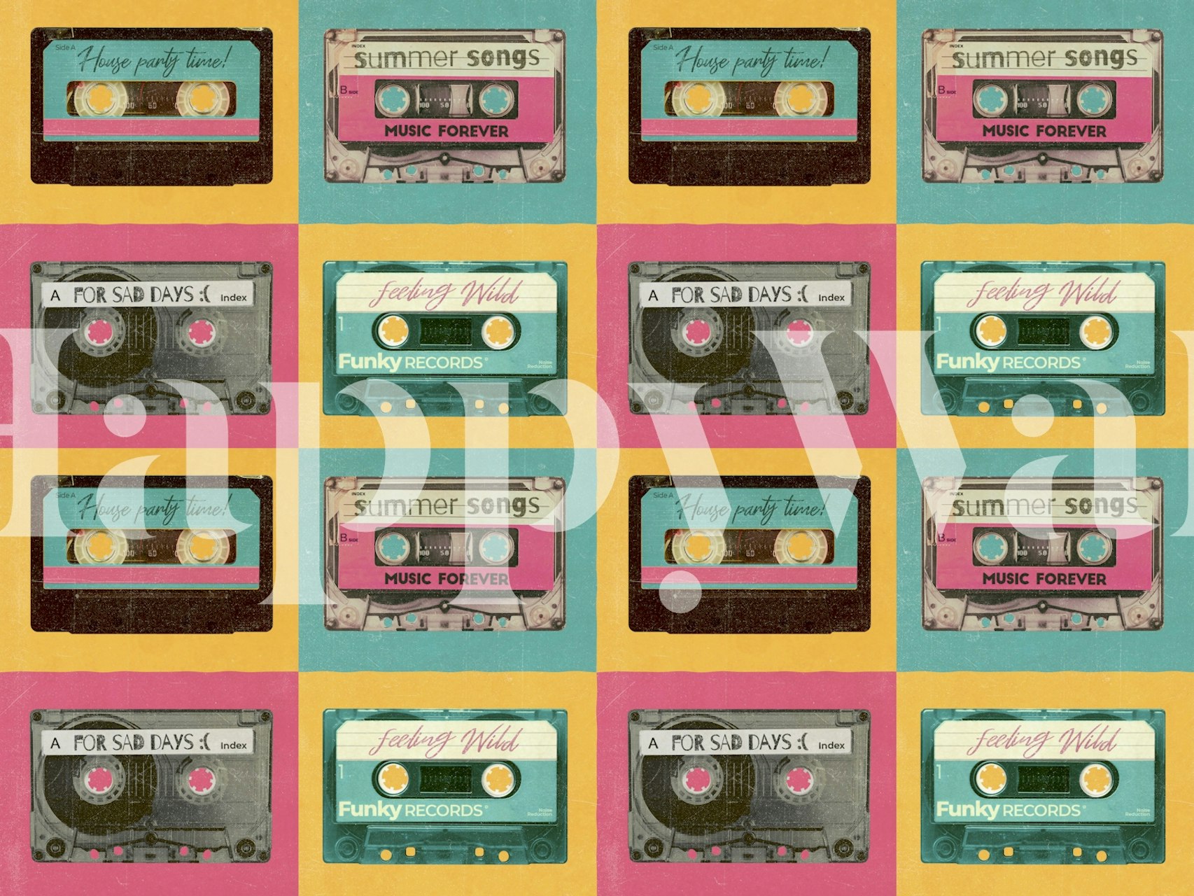 Colorful cassette tapes in retro design wallpaper
