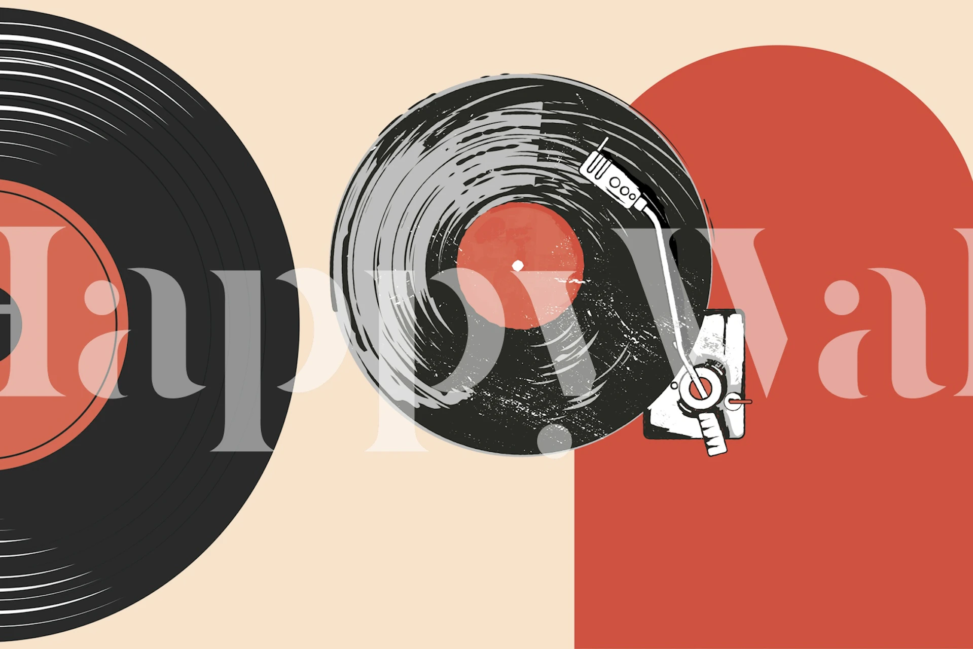 Retro Vinyl Groove tapetdesign i et rom