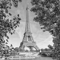 PARIS Monochrome Eiffel Tower & River Seine wallpaper