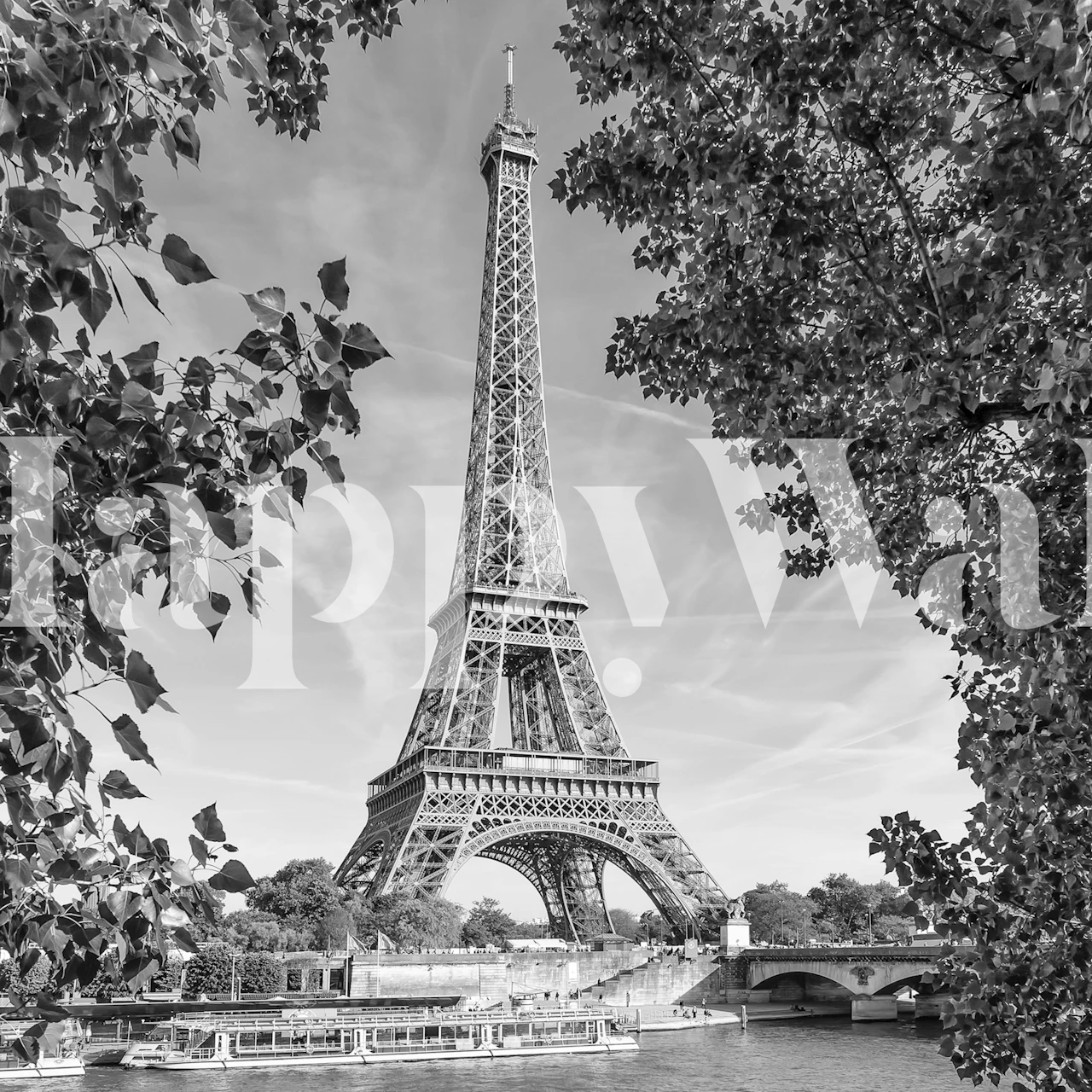 Monochromatické tapety Eiffel Tower v místnosti