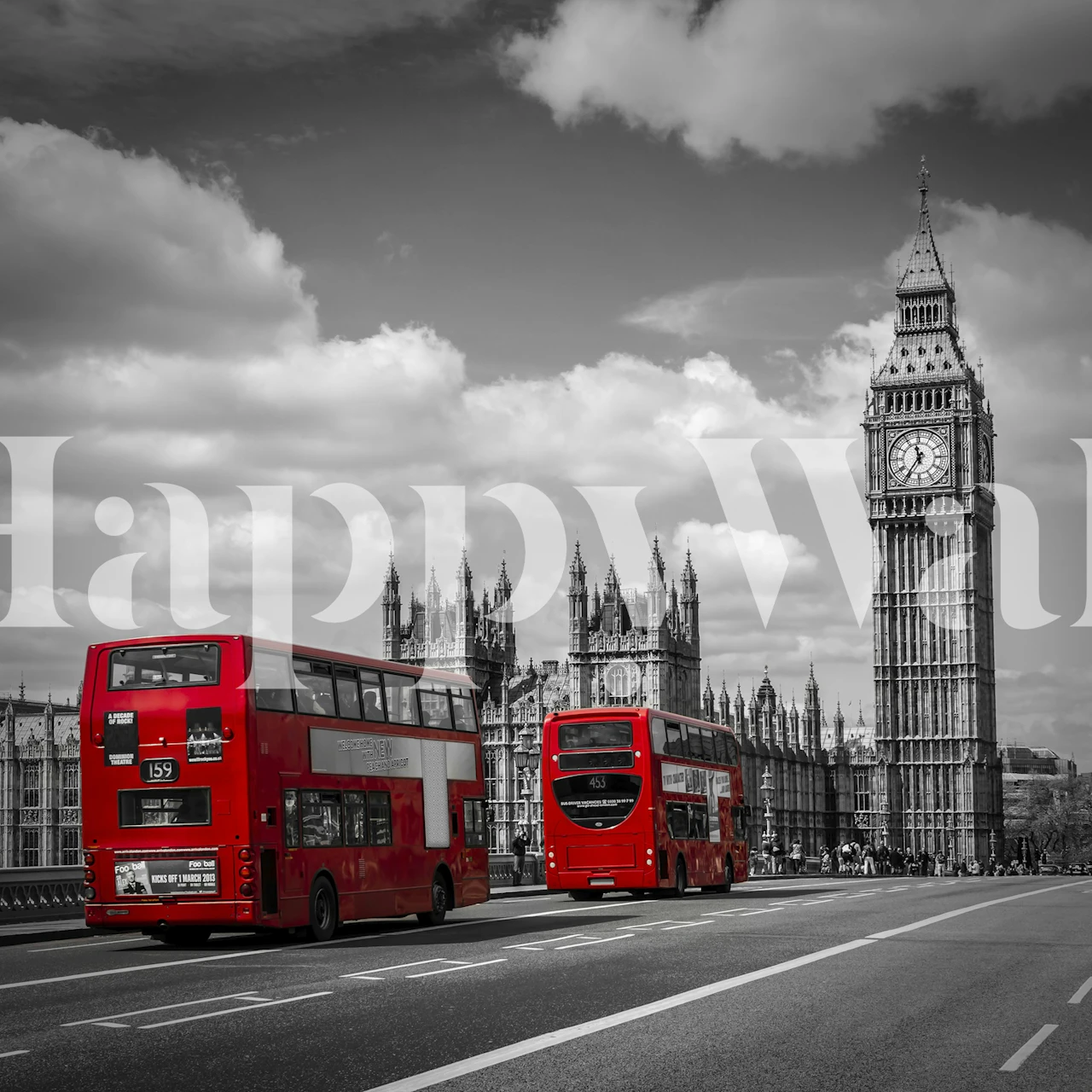 Papel tapiz típico de Londres con autobuses rojos y Big Ben