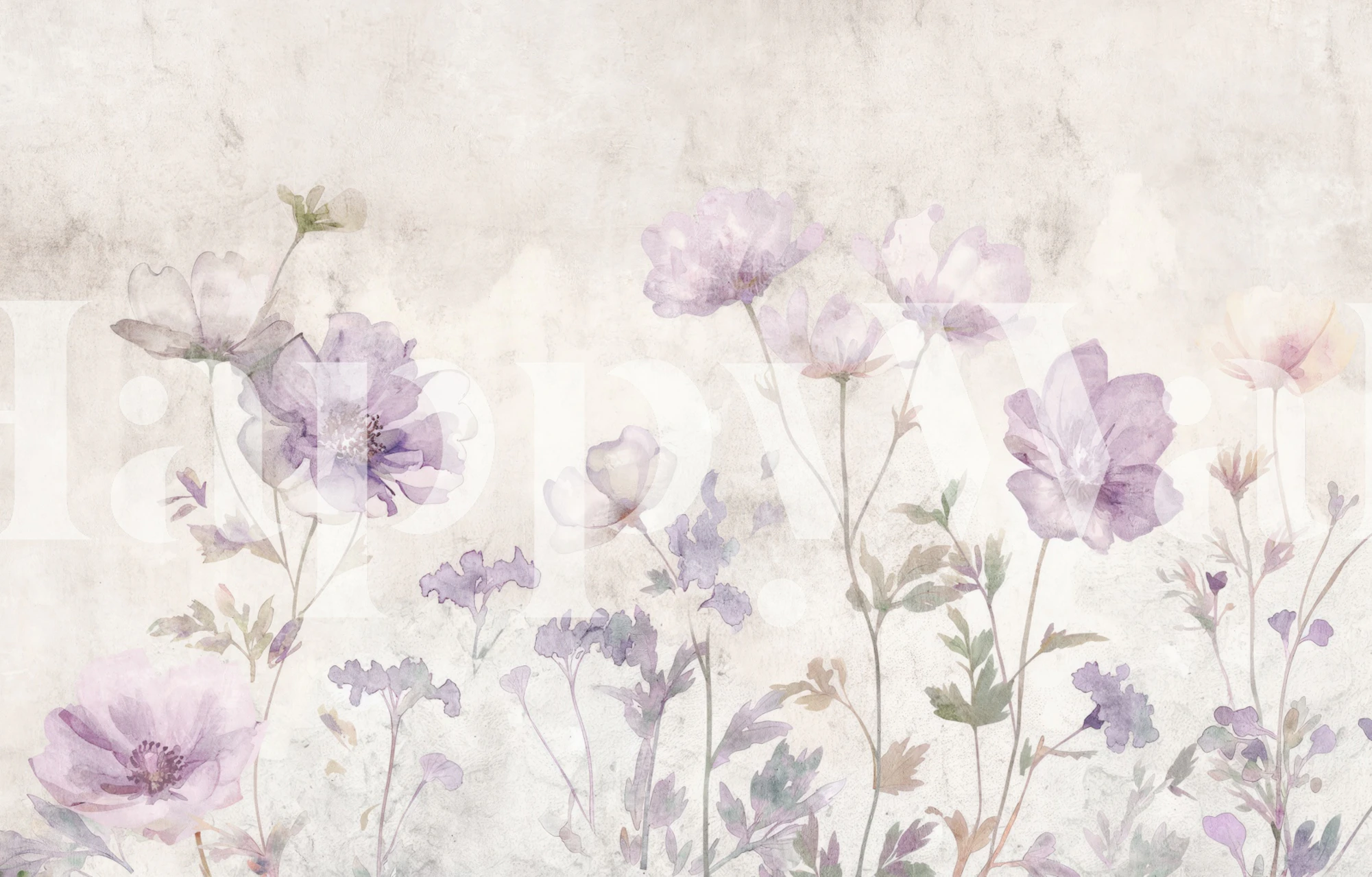 Whimsical pastel purple floral wallpaper in a room