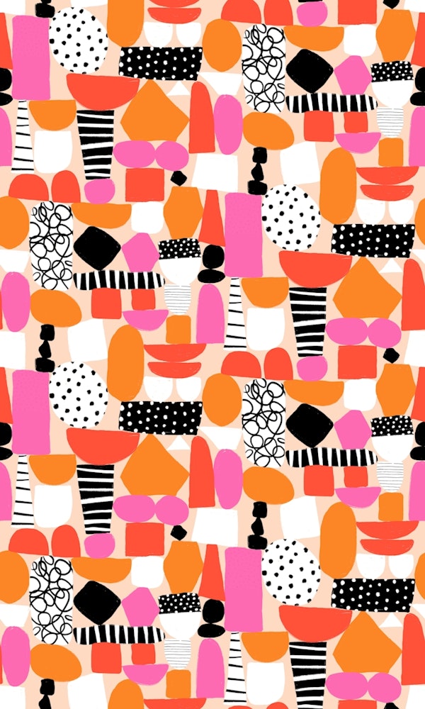 Cut Out Doodle Collage Pink, Red, Orange