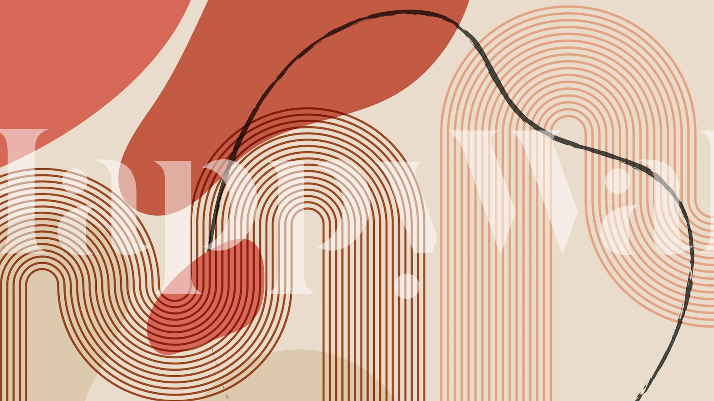 Red and beige abstract curved pattern wallpaper