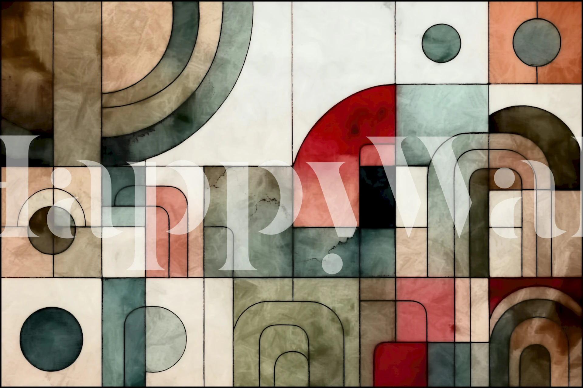 Retro geometric art wallpaper in a stylish room