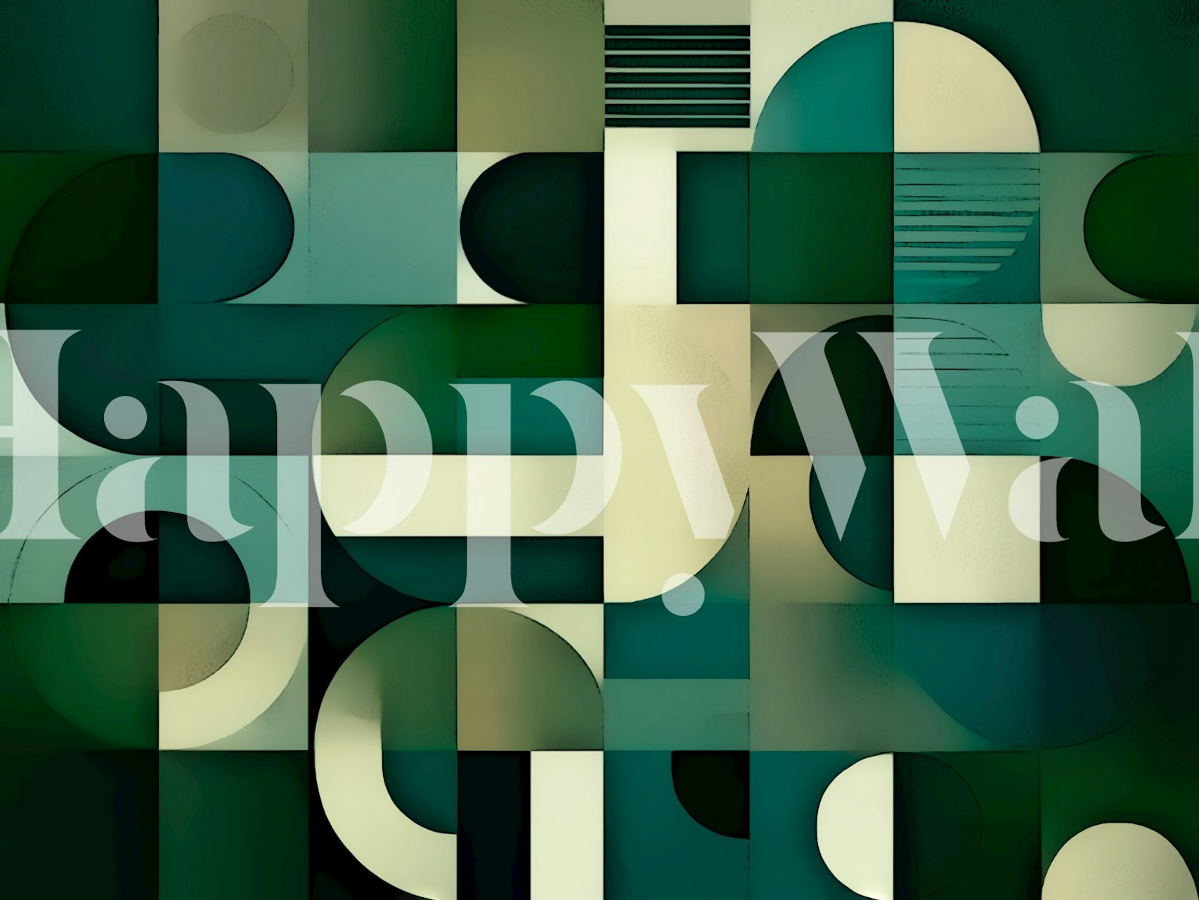 Geometric shapes in green and cream tones wallpaper