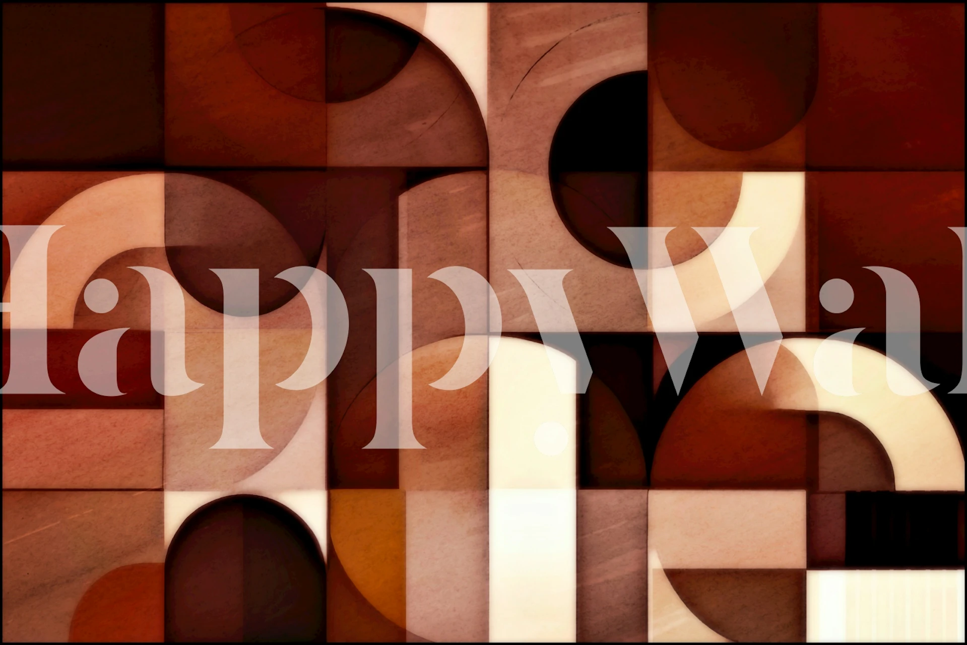 Warm tone cubist art wallpaper in a room