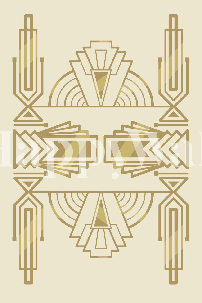 Art Deco geometric pattern in gold on cream wallpaper