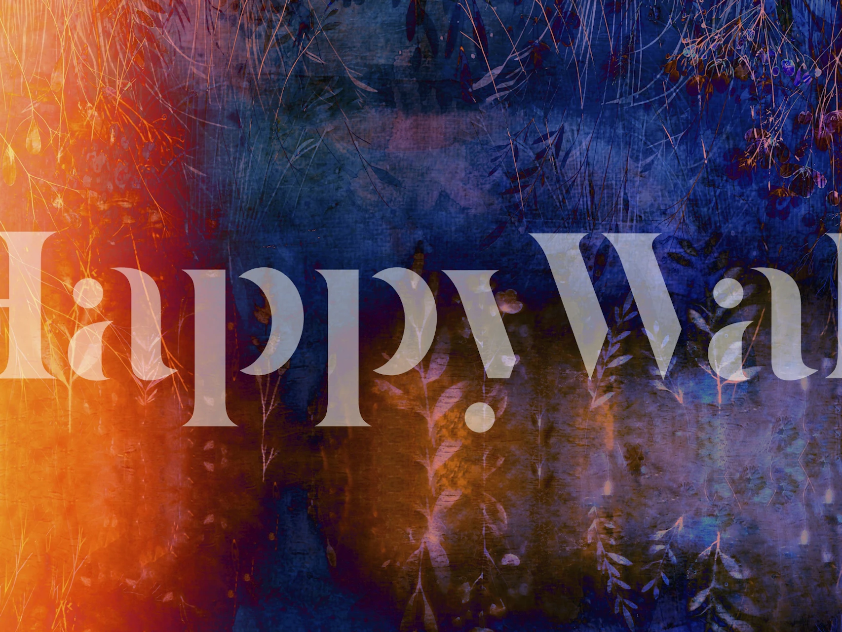 Abstract floral patterns in navy and orange hues wallpaper