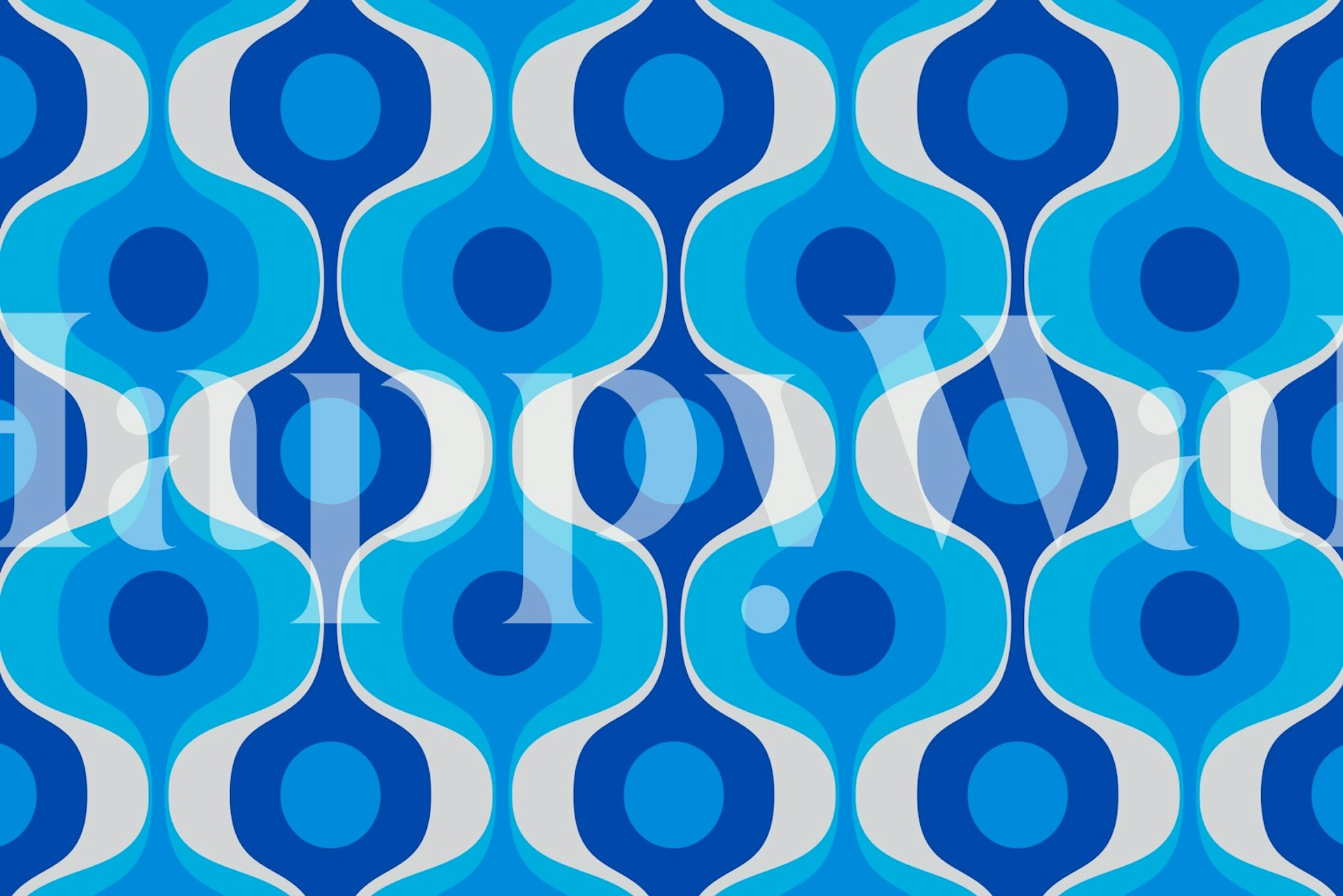 Geometric pattern with blue and white waves in retro style wallpaper