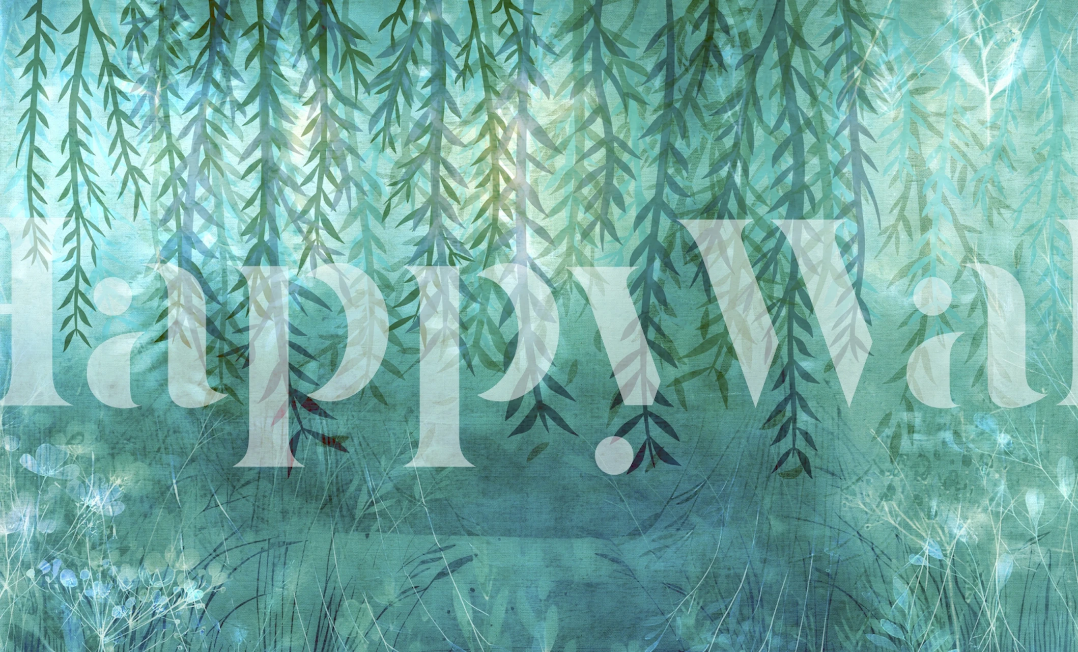 Delicate blue leafy patterns on textured background wallpaper