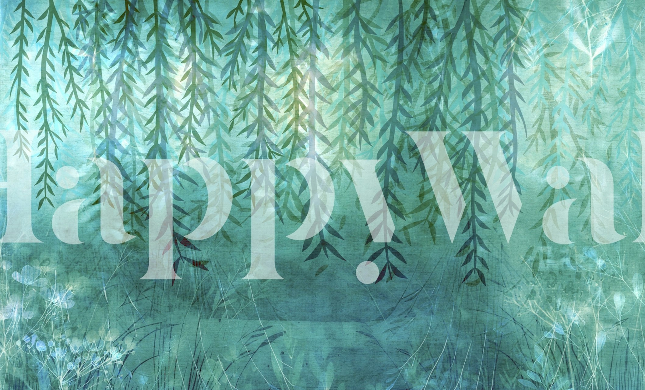 Delicate blue leafy patterns on textured background wallpaper