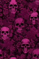 Goth Skull Victorian Roses Halloween Pink ταπετσαρία