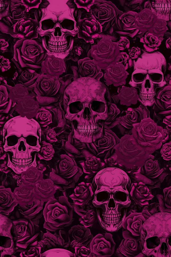 Goth Skull Victorian Roses Halloween Pink