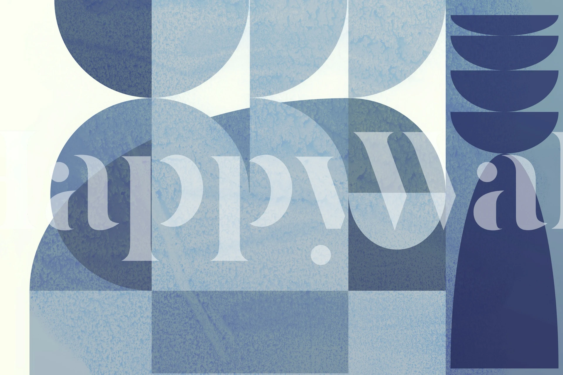 Geometric shapes in light and dark blue on a cream background wallpaper