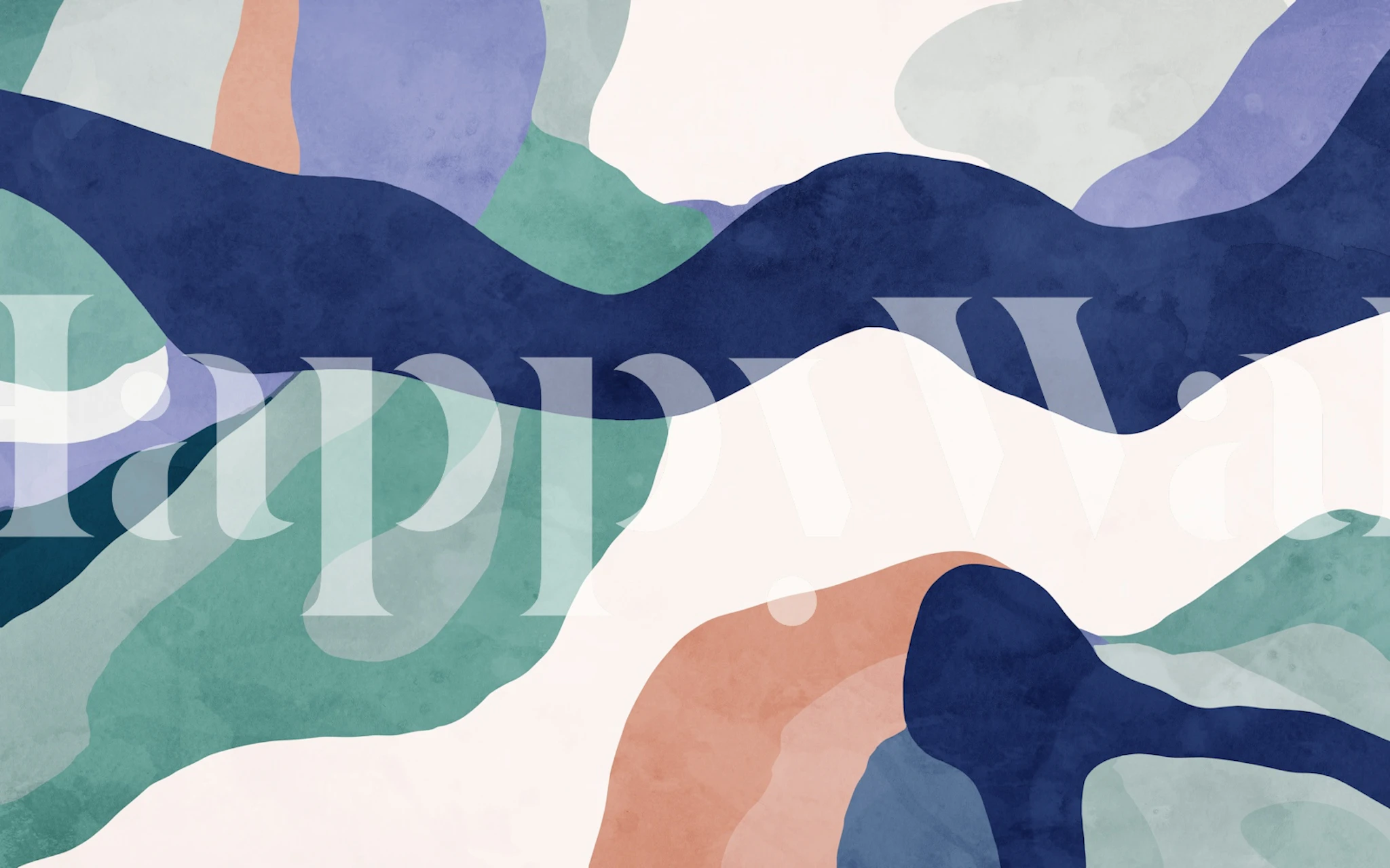 Colorful abstract wave patterns in soft hues of blue, green, and peach wallpaper