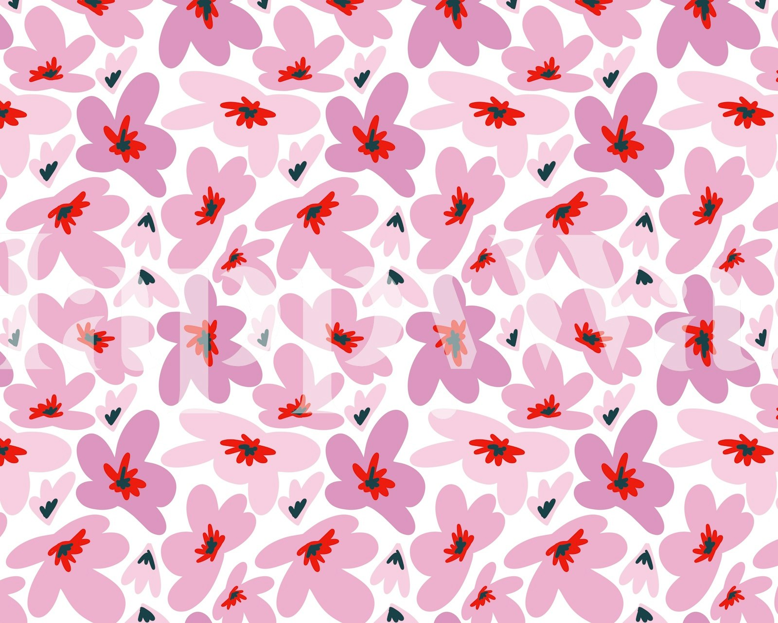 Retro Groovy Pink Flowers wallpaper in a room