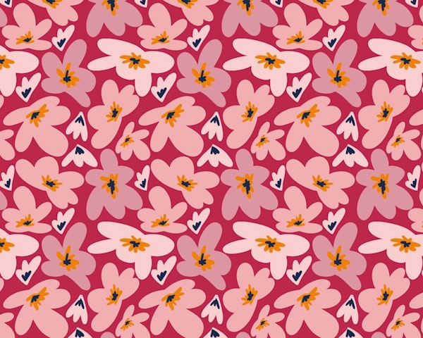 Dark Pink Retro Groovy Flowers Pattern