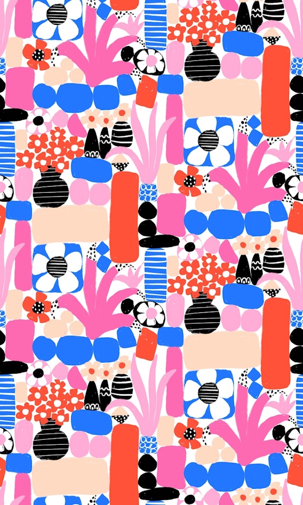 Pink Red Blue Botanical Cut Out Collage