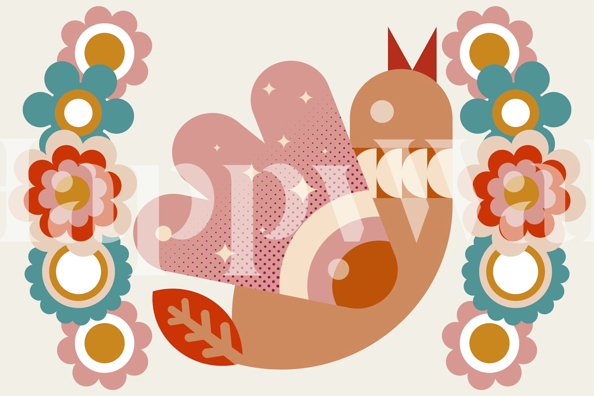 Tapeta Folk Fantasy Blossoms wyeksponowana w pomieszczeniu