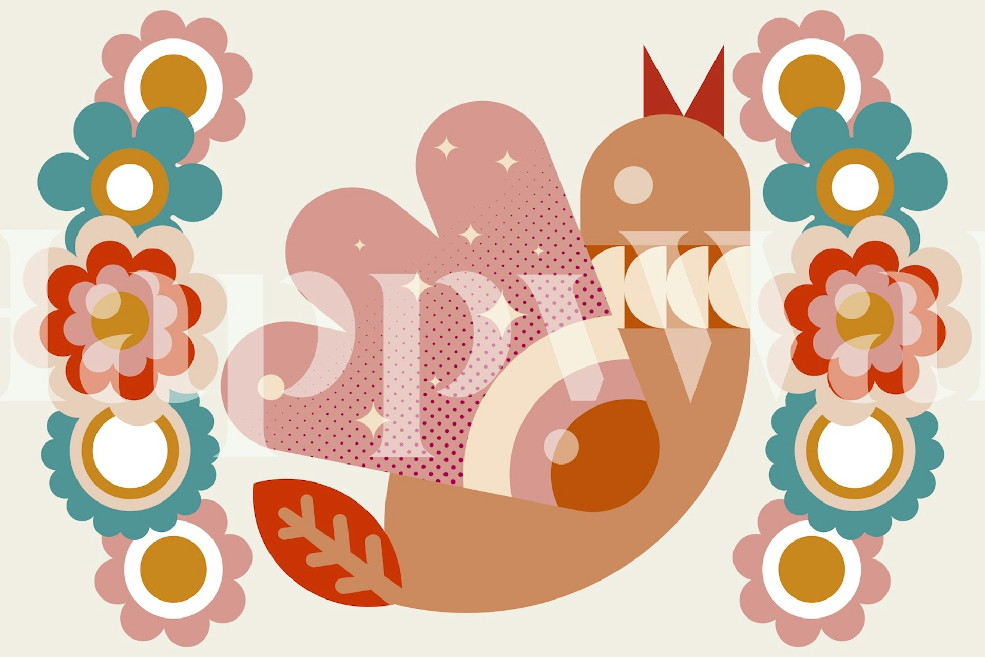 Colorful folk floral and geometric patterns wallpaper