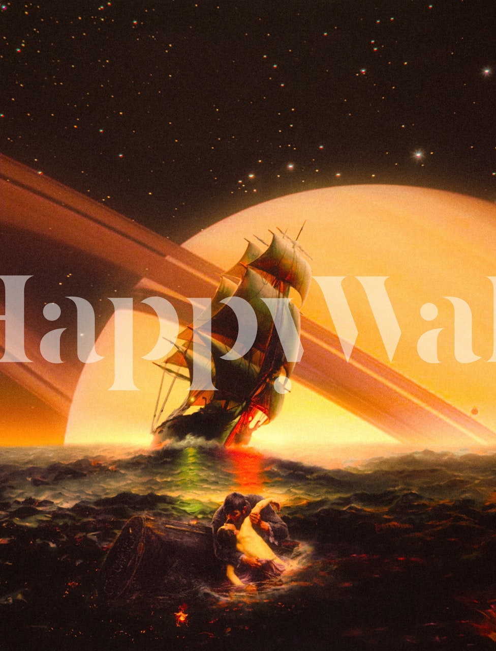 Voyage wallpaper featuring a ship and planets