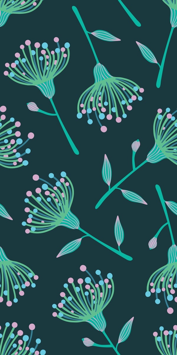 EUCALYPTUS TOSSED Floral Aqua Turquoise Large