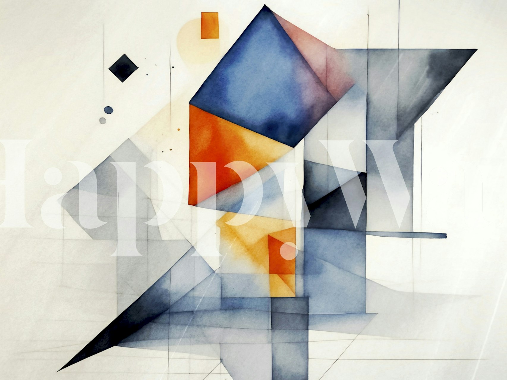 Geometric abstract shapes in blue, orange, and gray wallpaper