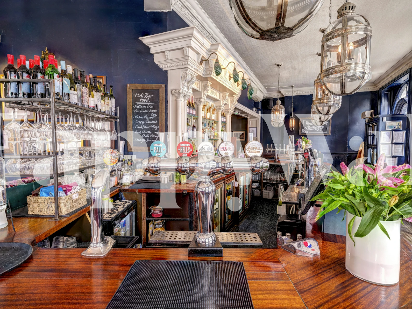 Classic pub interior decor wallpaper design