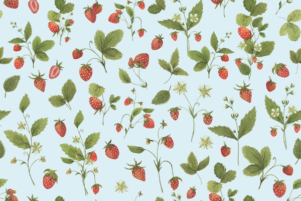Whimsical Wild Strawberries On Blue