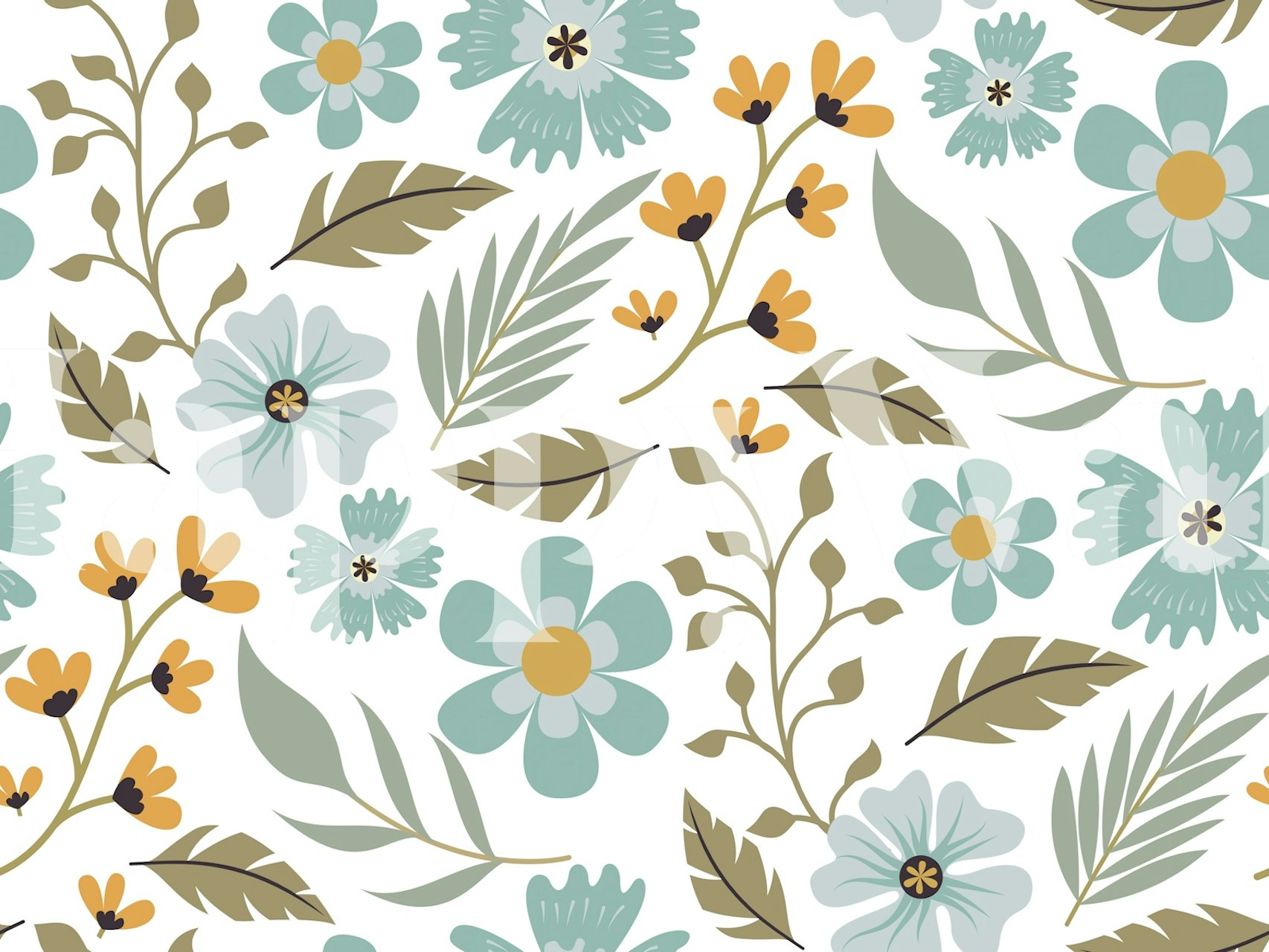 Scandi flower y leaves diseño de papel tapiz