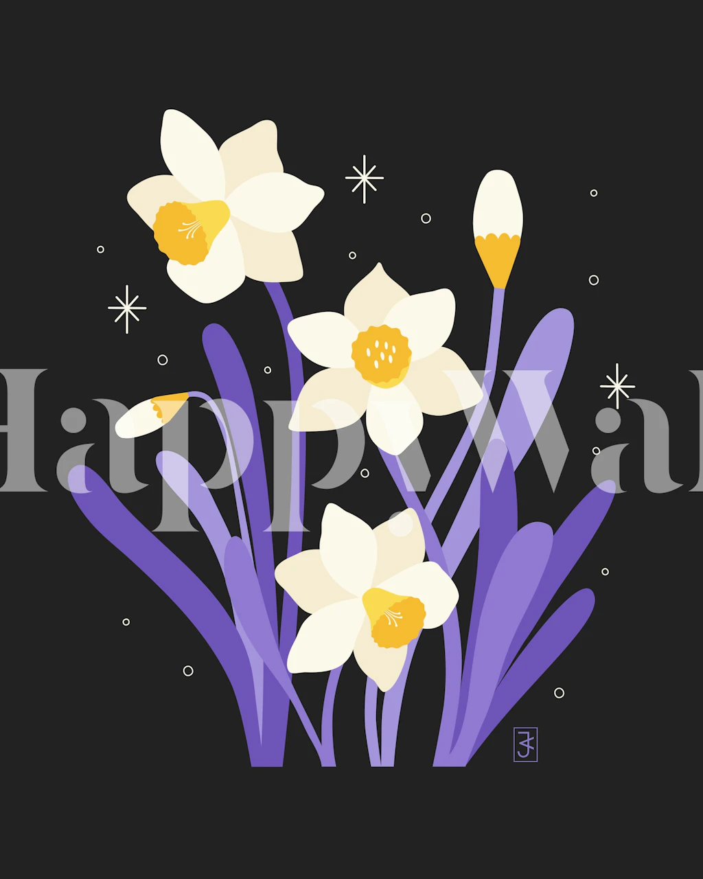Narcissus Stars Daffodil Dark tapetti huoneessa