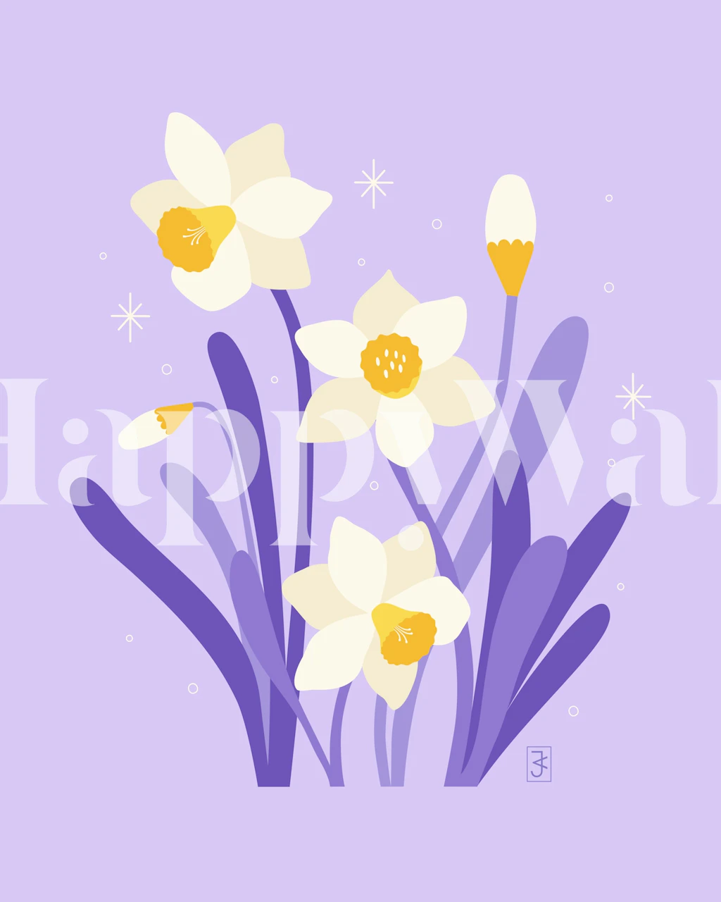 Narcissus Stars - Daffodil Light tapet i en rominnstilling