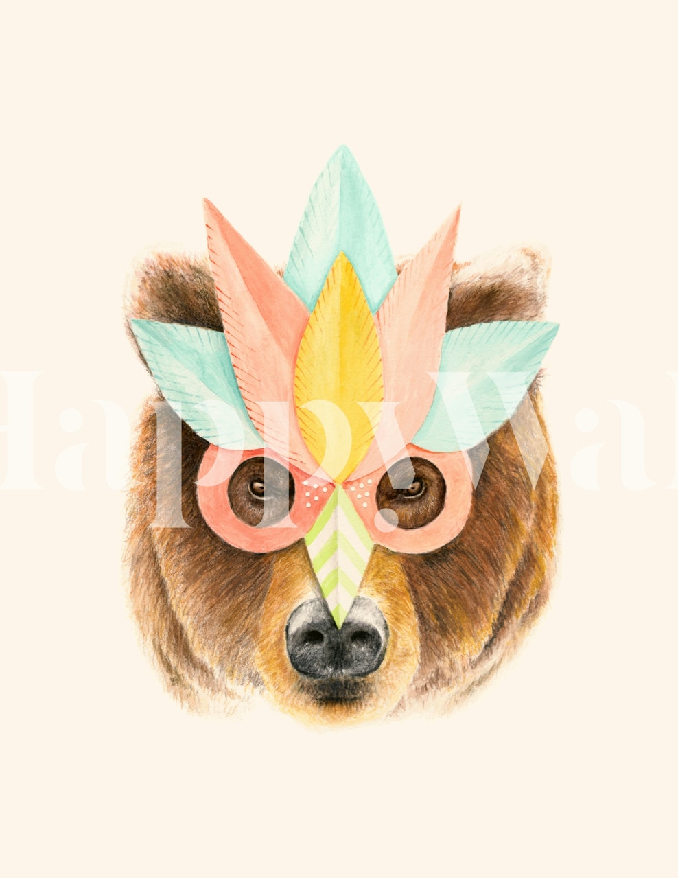 Wallpaper featuring a bear with a paper mask