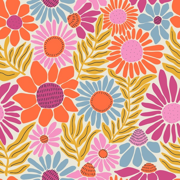 Bright Flower Garden Flowy Florals on White