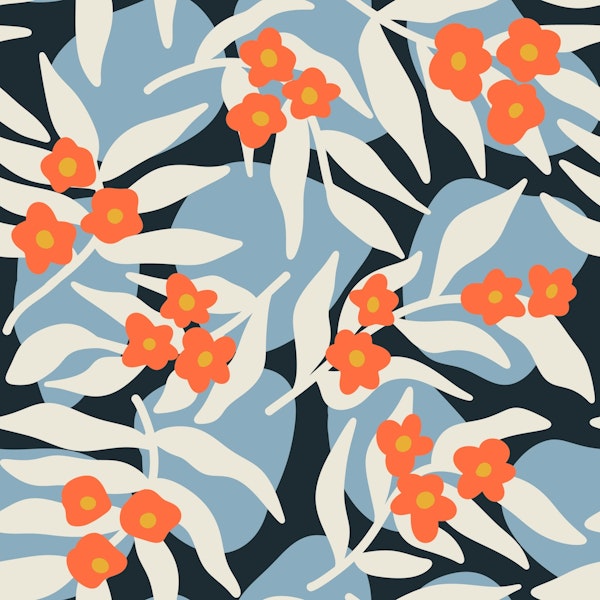 Blossoms Flowing Leaves Stones - Orange Blue